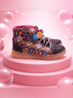 EUC Disney Pixar Coco Girls Hightop Sneakers Shoes Day Of The Dead Design Size 2